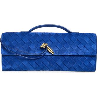 Bottega Veneta Long Andiamo Intrecciato Suede Clutch in 4300 Blue Royal-Muse Br at Nordstrom