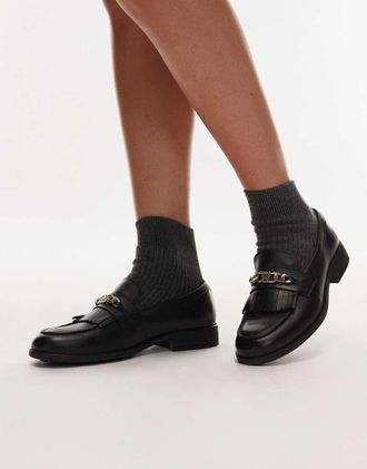 Tommy Hilfiger Mocassini in pelle neri con catenina-Nero