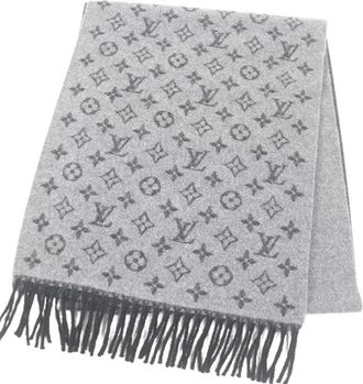 Louis Vuitton Pre-owned Scarves, male, Gray, Size: ONE SIZE Pre-owned Monogram Gradient Wool Blend Scarf