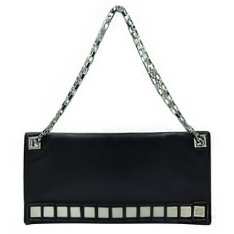 Tomasini Womens Leather Mirror Embellished Clutch In Black
