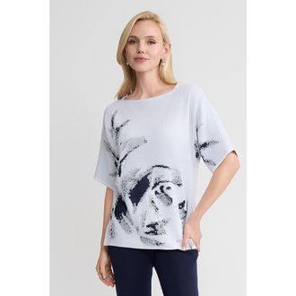 Ming Wang Abstract Print Soft Knit Tunic in White/indigo at Nordstrom, Size X-Large