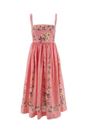 Agua Bendita Pink Mielero Floral Linen Dress