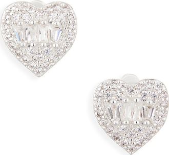 Nordstrom Rack Cubic Zirconia Heart Stud Earrings in Clear- Silver at Nordstrom Rack