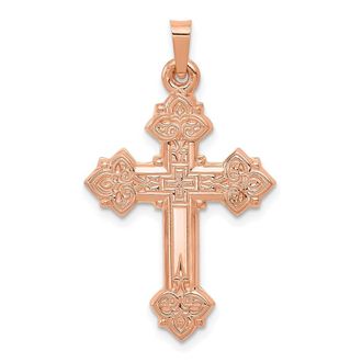 Diamond2Deal 14K Rose Gold Fleur de Lis Cross Pendant