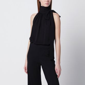 Valentino Top nero in seta con fiocco al collo