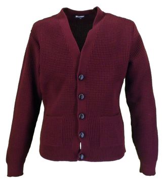 Relco Mens Waffle Knit Cardigan Large Wine