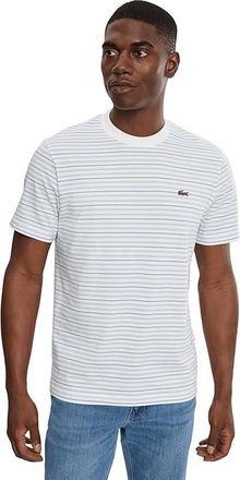 Lacoste Striped Cotton T-Shirt Mens T Shirt Light Blue/White : 7 (2XL), Cotton/Elastane/Jersey