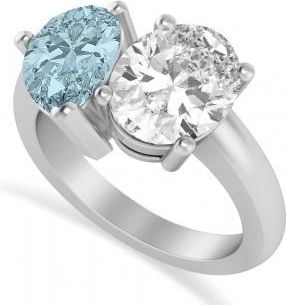 Allurez Pear/Oval Diamond & Aquamarine Toi et Moi Ring Platinum (6.00ct)