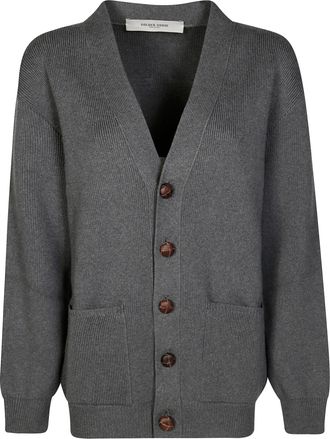 Golden Goose Ribbed Knit Cardigan with Bold Logo