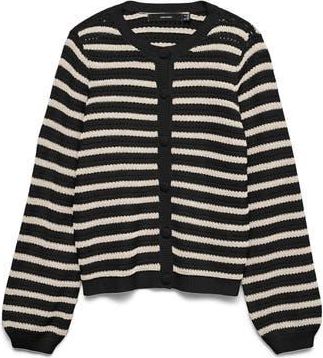 Vero Moda Gorgeous Stripe Cardigan in Black/Birch at Nordstrom Rack, Size X-Large
