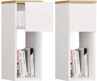 Topeshop GALAX - Comodino Bianco / Rovere artigianale - 1 cassetto - Camera