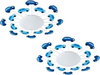 Loops 2 PACK Wall Flush Ceiling Light Colour Blue Shade White Satin Glass E27 1x60W