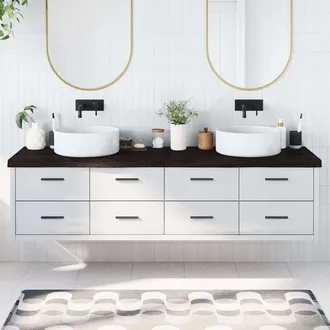 vidaXL Encimera De Ba&ntilde;o Madera Tratada Marr&oacute;n Oscuro 200x50x(2-6) Cm Vidaxl