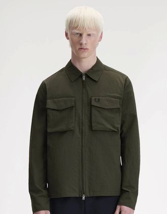 Fred Perry Mens Fred Perry Mens Ripstop Pocket Overshirt - Hunting Green 408 - Tan - Size: 40/Regular