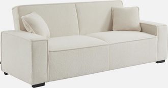 Sweeek Sof&aacute; Cama De 3 Plazas En Tejido Borreguito Crema, Feel Borreguito, Crema, 231x96.5x80 Cm