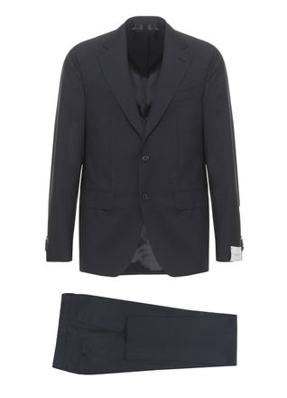 Caruso Black Manon Peak Lapel Wool Suit