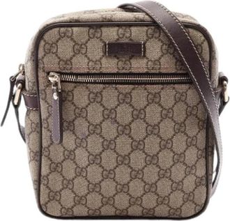 Gucci Pre-owned Vintage Canvas Shoulder Bag - Dames - Vintage Schoudertas - Bruin - ONE Size - Leer - Vintage