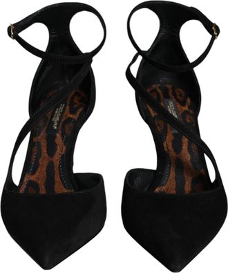 Dolce & Gabbana Black Suede Ankle Strap Pumps Heels Womens Shoes (Pre-Owned)