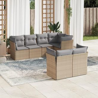 vidaXL Vidaxl - Set Sof&aacute;s De Jard&iacute;n 7 Piezas Y Cojines Rat&aacute;n Sint&eacute;tico Beige