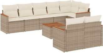 vidaXL Set De Sof&aacute;s De Jard&iacute;n 9 Pzas Con Cojines Rat&aacute;n Sint&eacute;tico Beige Vidaxl
