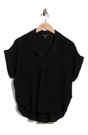 Eileen Fisher Notch Collar Roll Cuff Shirt in Black at Nordstrom Rack, Size Medium