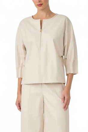 Trina Turk Coletta Faux Leather Top In Ecru