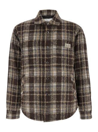 Dunst Brown Checkered Shirt With Front Logo Patch In Flannel Man