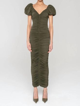 Ronny Kobo Lupine Gathered Bodice Dress In Green