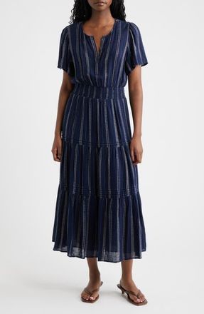 Rails Cannes Stripe Tiered Linen Blend Dress in Marina Stripe at Nordstrom, Size Xx-Small