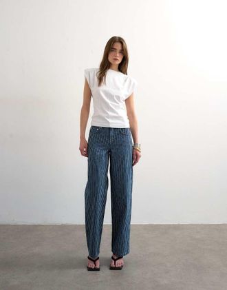 Topshop Cinch - Jeans comodi a vita bassa blu a righe