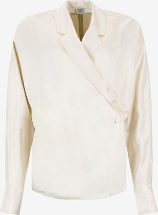 Toteme Lange drapierte Bluse aus schillerndem Satin Wrap