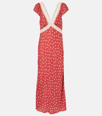 Rixo Abito midi Iggy in raso a pois con pizzo