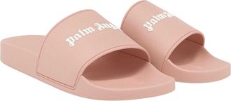 Palm Angels Dames-slippers met &eacute;&eacute;n bandje voor bij het zwembad (Roze/Wit)