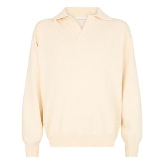 Roberto Collina V-neck Knitwear, male, Beige, Size: XL Polo Collar Sweater