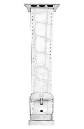 Michele Croc Embossed Patent Leather 20mm Apple Watch Watchband in White at Nordstrom Rack