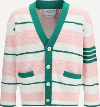 Thom Browne Classic stripe seed stitch V Neck Cardigan Male 2