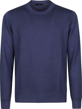 Fay Round Neck Blue Virgin Wool Sweater