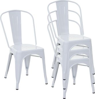 Hhg Hhg - Juego De 4 Sillas 791, Silla Bistro Apilable, Metal Dise&ntilde;o Industrial Apilable, Blanco