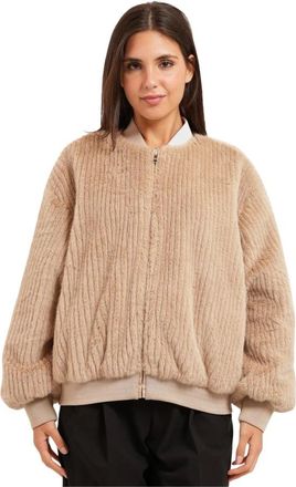 HUGO BOSS Jassen, Dames, Beige, M, Polyester, Omkeerbare Bomber met Relaxte Pasvorm
