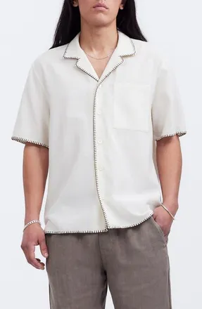 Madewell Textured Gauze Easy Short Sleeve Button-Up Shirt in Parchment at Nordstrom, Size Large