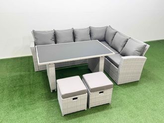 Fimous Outdoor Garden Furniture Sets 8 Seater Wicker Rattan Light Grey