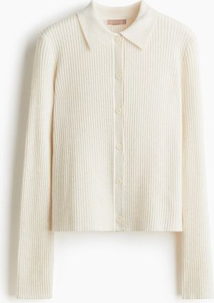 H&M Cardigan in Rippstrick mit Kragen - White