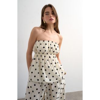 Topshop Polka Dot Bubble Hem Bandeau Top in White at Nordstrom, Size 18