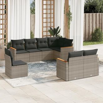 vidaXL Vidaxl - Set De Sof&aacute;s De Jard&iacute;n 8 Pzas Y Cojines Rat&aacute;n Sint&eacute;tico Gris