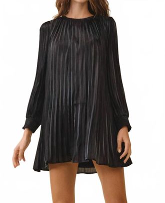 Entro Metallic Pleated Relaxed A Line Mini Dress In Black