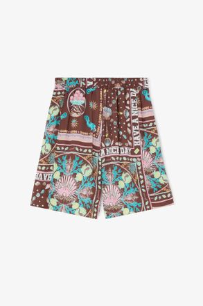 Ganni Brown Shorts in Printed Twill - Size 32 Viscose