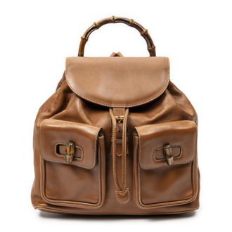 Gucci Pre-owned Womens Large Bamboo Backpack - Tan - One Size
