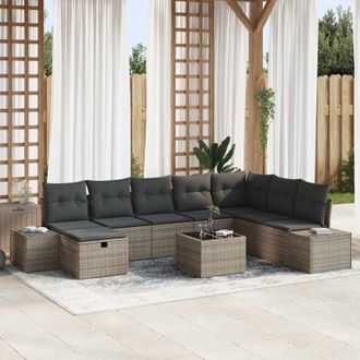 vidaXL Vidaxl - Conjunto De Sof&aacute; De Jard&iacute;n Con Coj&iacute;n 9 Pcs Gris Polirat&aacute;n