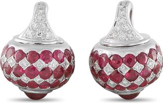 Luxury Bazaar 18K White Gold 0.36ct Diamond and Ruby Drop Earrings MF06-080526