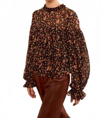 Ulla Johnson Pearl Long Sleeve Silk Blouse In Noir Mille- Fleur